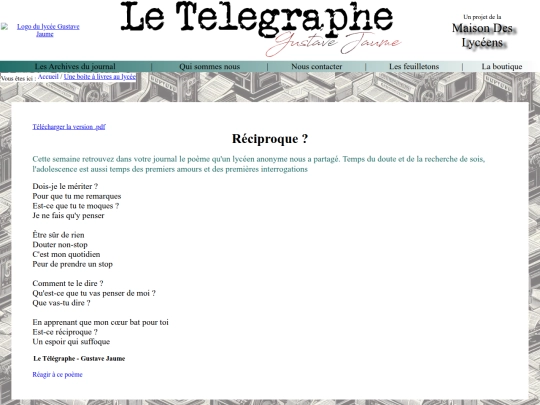 Le Télégraphe - Gustave Jaume/Les feuilletons/poeme screenshot