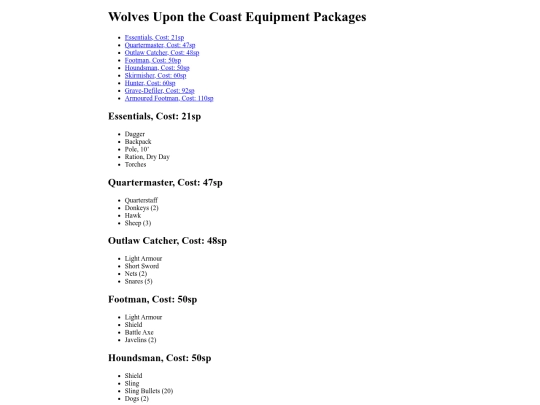 Quickstart Equipment screenshot