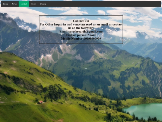 Save The earth website/contact screenshot