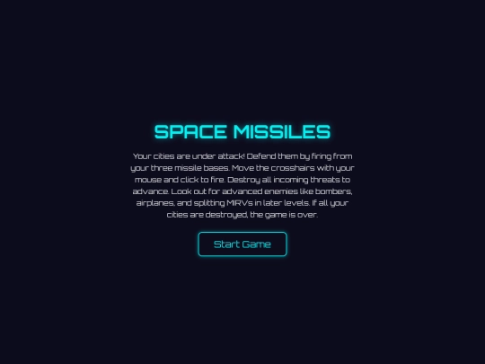 spacemissilesgame screenshot