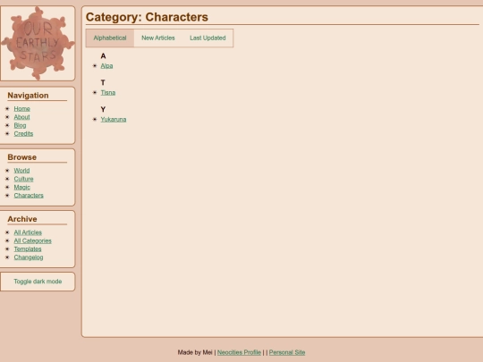 categories/characters screenshot