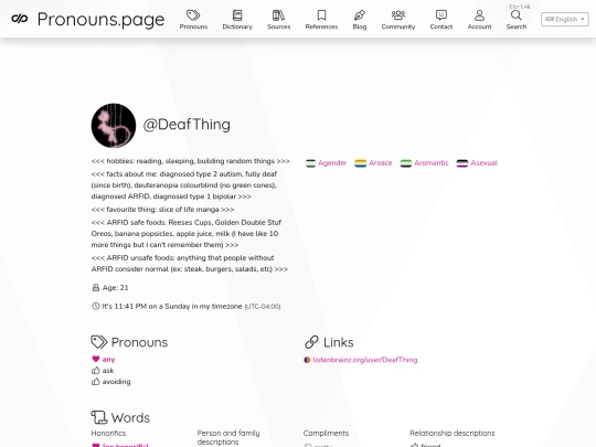 pronouns screenshot