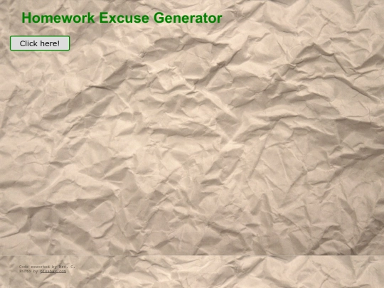 web Design/3-javascipt/Homework Excuse Generator  screenshot