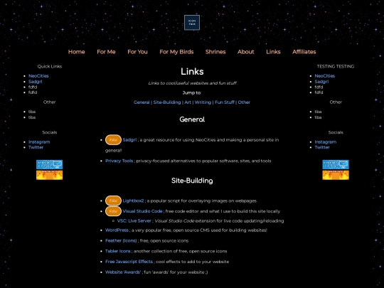 links screenshot