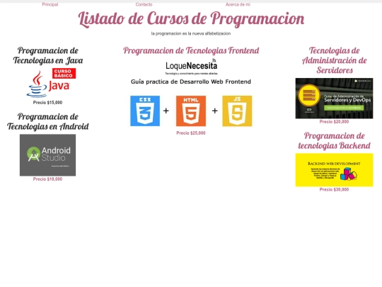 CURSOS/menu screenshot