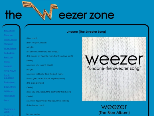 weez/lyrics/blue/undone screenshot
