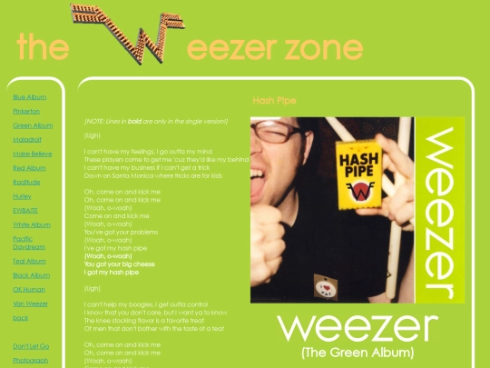 weez/lyrics/green/hashpipe screenshot