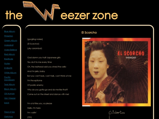 weez/lyrics/pinkerton/elscorcho screenshot