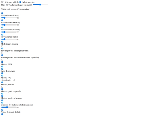 Left 4 Dead/V2.0 Generador de AutoExec.cfg/CamarayHUD screenshot