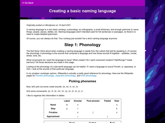 conlang/naminglanguage screenshot