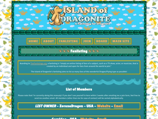 games/islandofdragonite/fanlisting screenshot