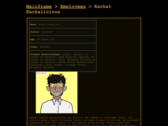 strexmainframe/employees/karkat_karkalicious screenshot