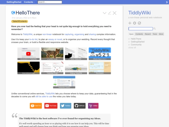 TiddlyWikiDotCom screenshot