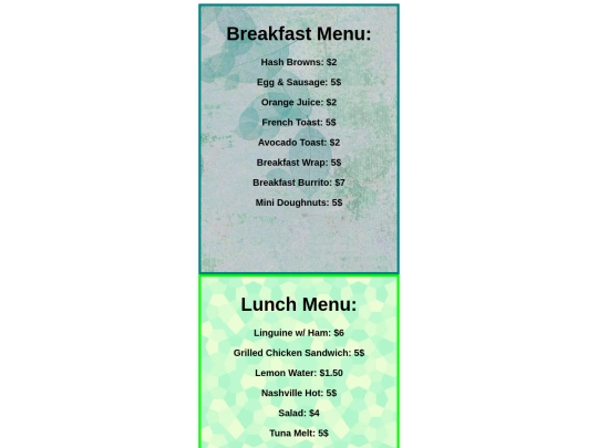menu screenshot