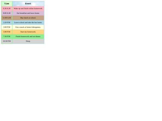 schedule screenshot