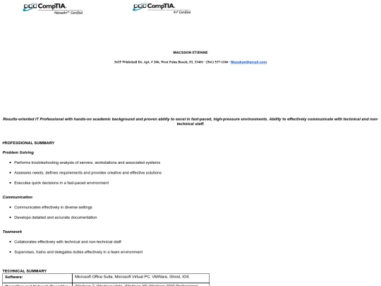 Bio/resume screenshot