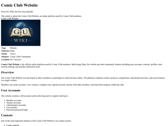 wiki-pages/comic-club-website screenshot
