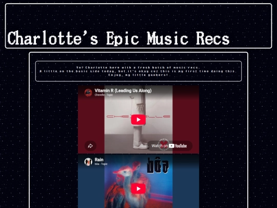 character-pages/Charlotte/charlottes-music-recs screenshot