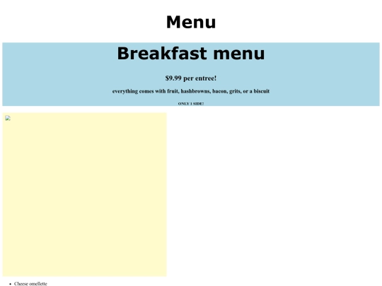 menu for web design screenshot
