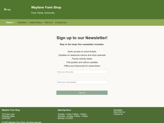 visit-and-contact/newsletter screenshot
