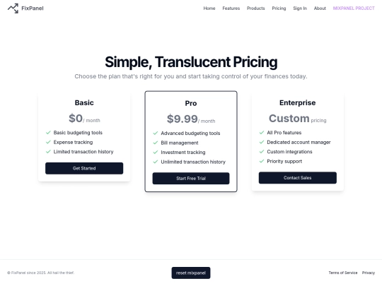 fixpanel/pricing screenshot