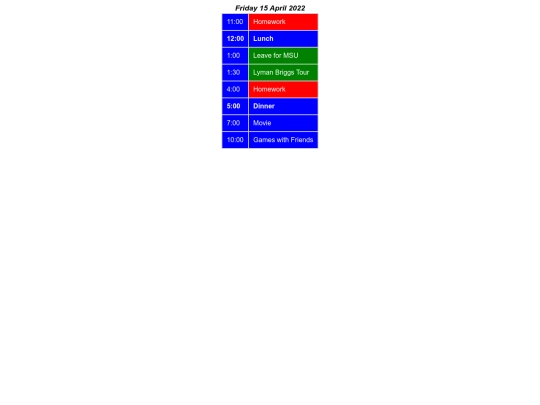 schedule screenshot