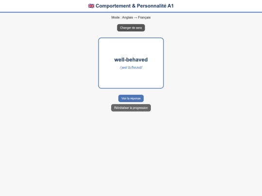 Flashcard/Anglais_A1/Anglais_Francais_A1_Comportement screenshot