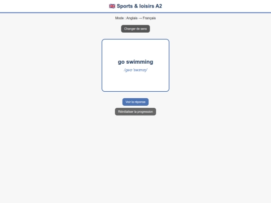 Flashcard/Anglais_A2/Anglais_Francais_A2_Sport_Loisirs screenshot