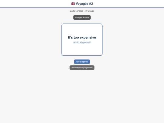 Flashcard/Anglais_A2/Anglais_Francais_A2_Voyage screenshot