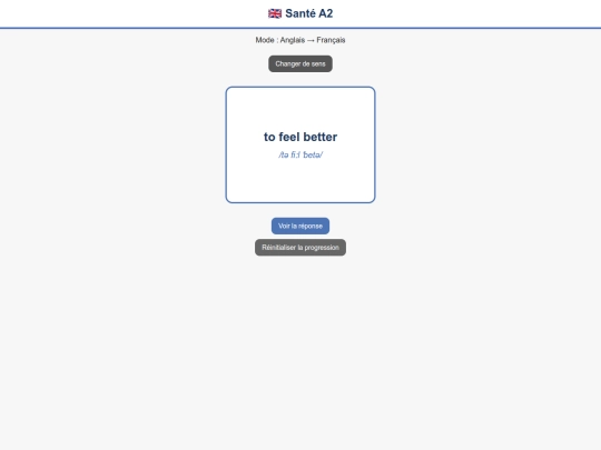 Flashcard/Anglais_A2/Anglais_Francais_A2_sante screenshot