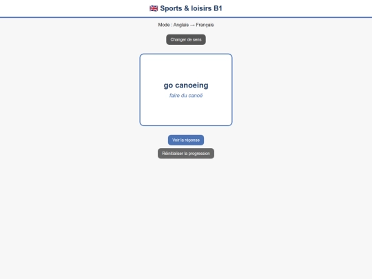 Flashcard/Anglais_B1/Anglais_Francais_B1_Sport_Loisirs screenshot