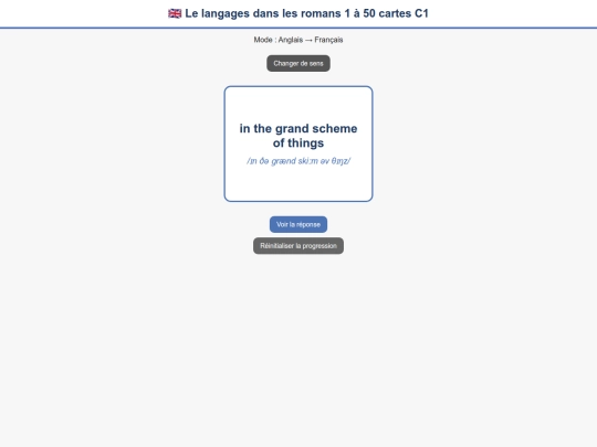 Flashcard/Anglais_C1/Anglais_Francais_C1_Langage_Romans_1_50 screenshot