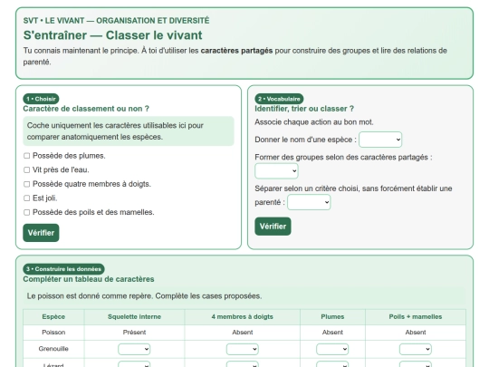SVT/SVT_N1/Vivant_Classer_le_vivant_S_entrainerN1 screenshot