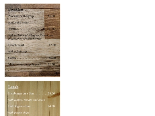Menus screenshot