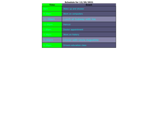 schedule screenshot