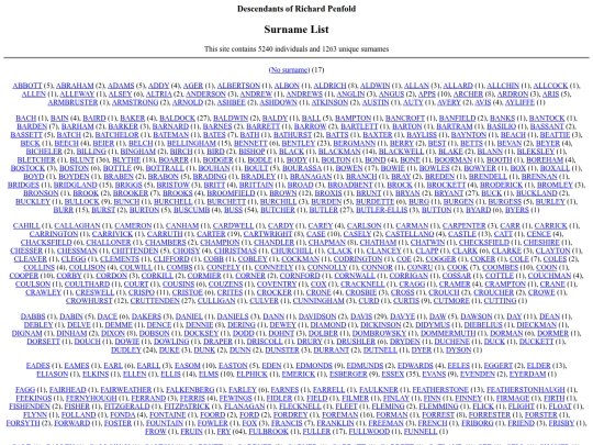 genealogy/penfold/surnames screenshot