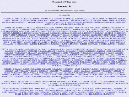 genealogy/shipp/surnames screenshot