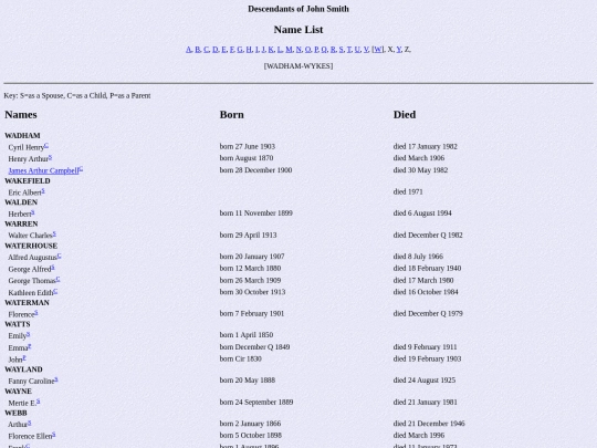 genealogy/smith/names22 screenshot