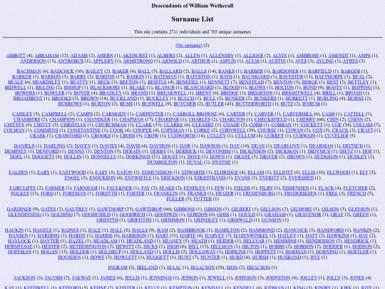 genealogy/wetherall/surnames screenshot