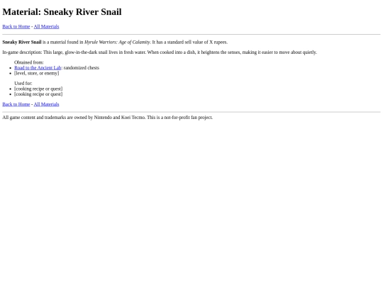lists/materials/sneaky-river-snail screenshot