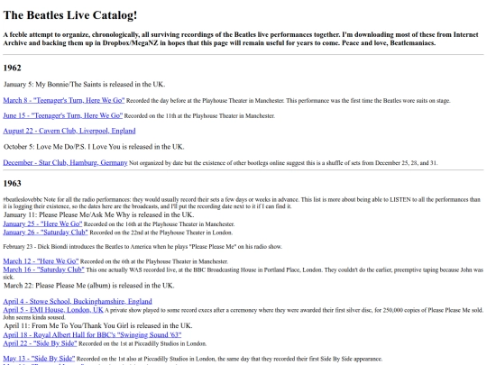 beatleslivecatalog screenshot