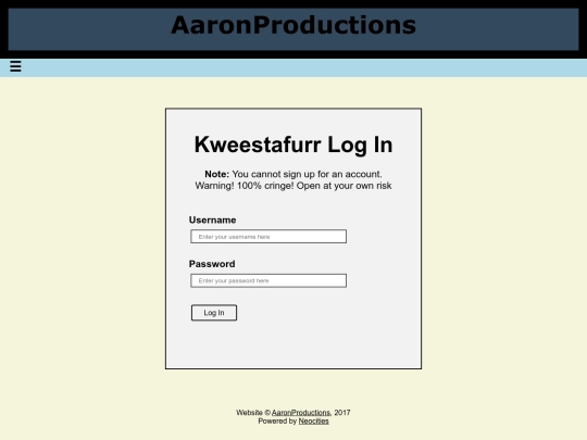 Kweestafurr_Log_In_Page screenshot