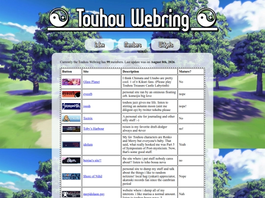 webring/touhou/members screenshot