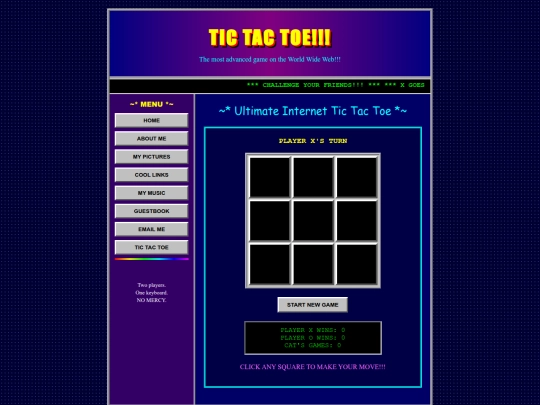 my 90s site/90stictactoe screenshot