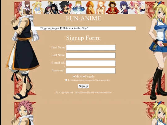 Animesite/signup screenshot