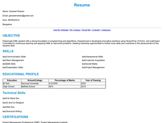 Practicum/resume screenshot