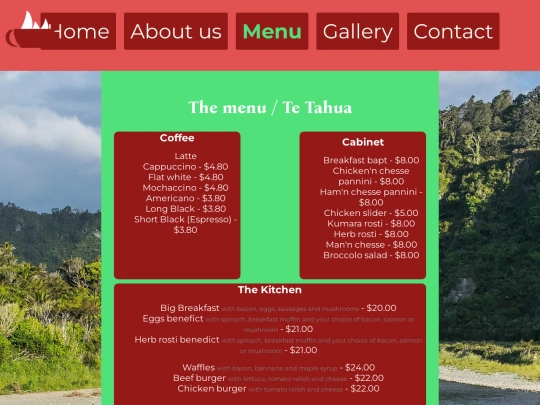 Website/Pages/Menu screenshot
