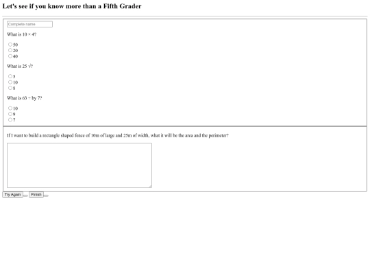 Math Test Form screenshot