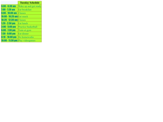 Schedule screenshot