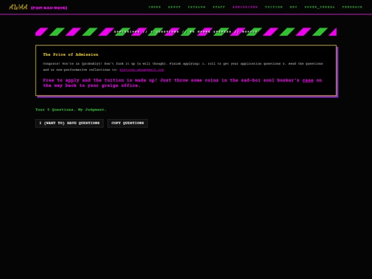 admissions screenshot